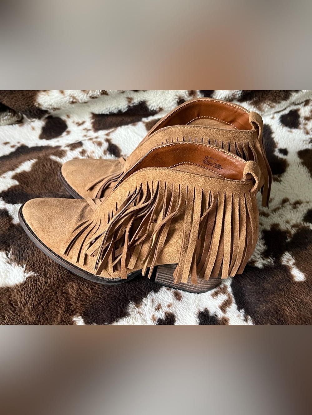 Fringe Suede Ankle Boots - Tan